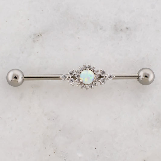 14G Opal Sun With Trinity Gems Industrial Barbell - Pierced Addiction