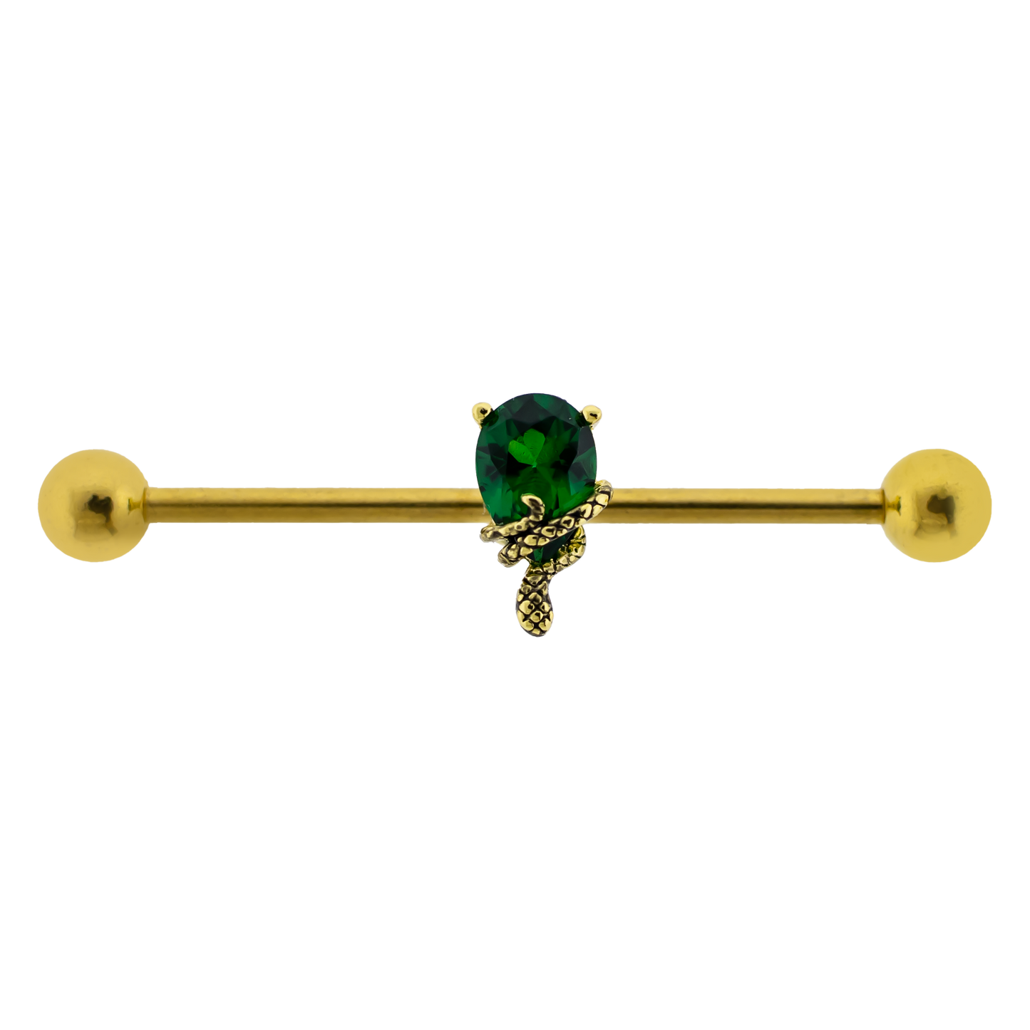 14G Industrial Barbell - Snake Wrapped on Gem - Pierced Addiction