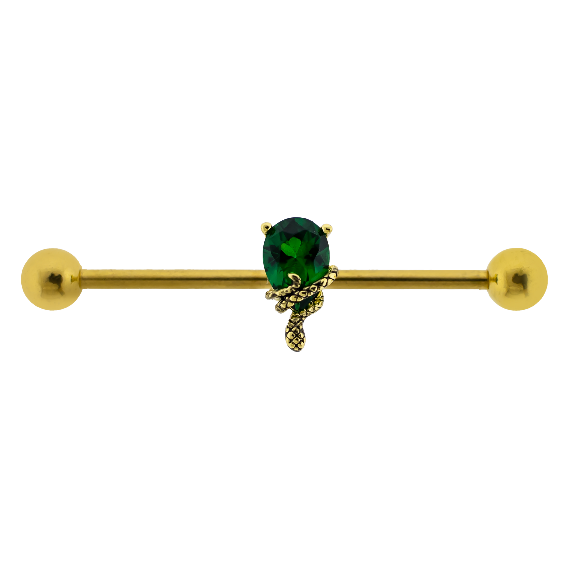 14G Industrial Barbell - Snake Wrapped on Gem - Pierced Addiction