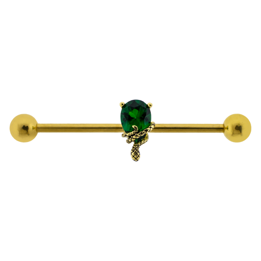 14G Industrial Barbell - Snake Wrapped on Gem - Pierced Addiction