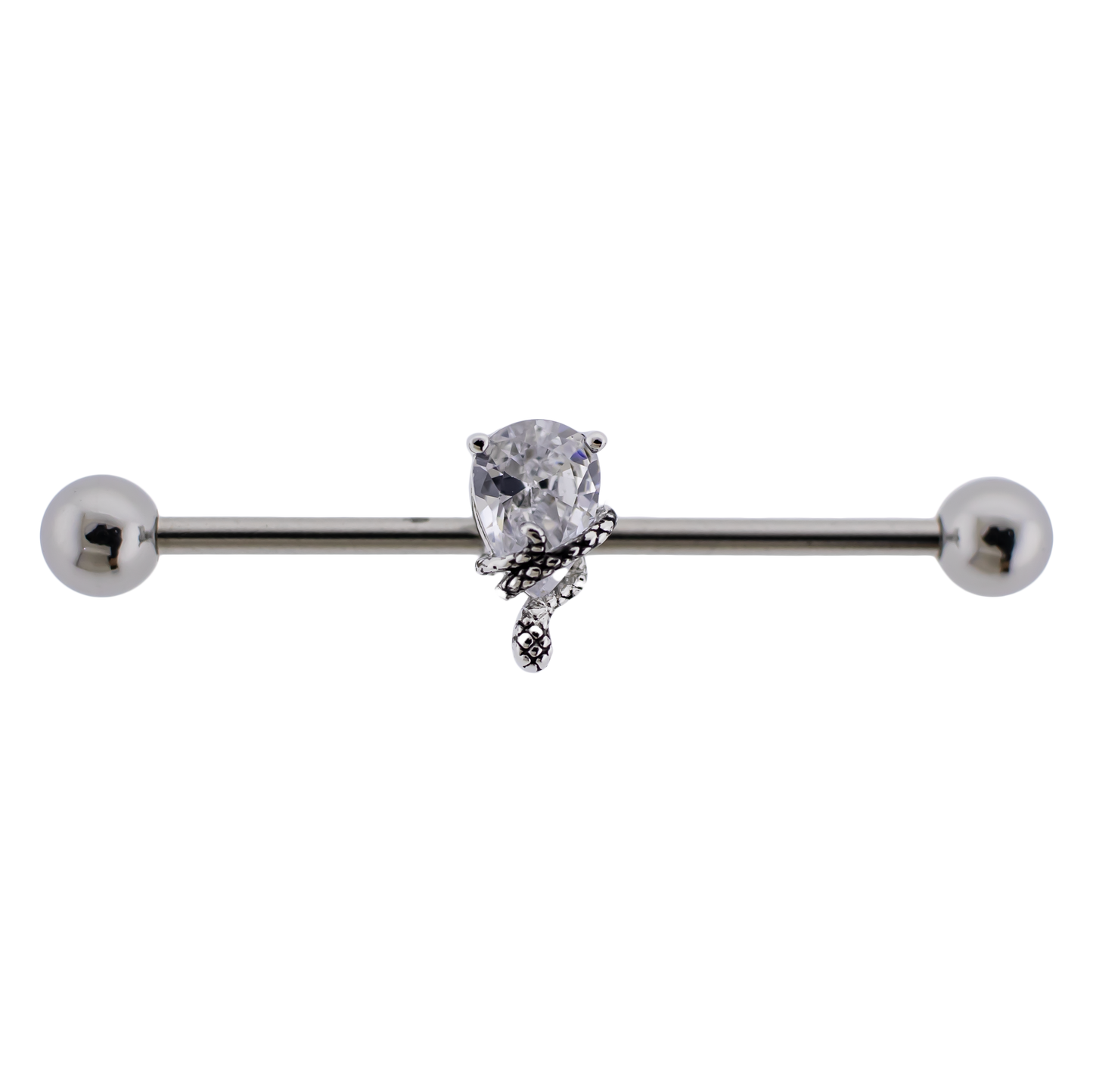 14G Industrial Barbell - Snake Wrapped on Gem - Pierced Addiction
