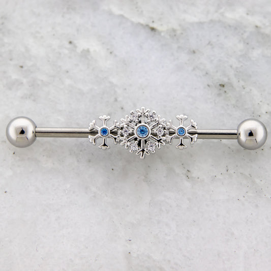 14G Snowflake With Gems Industrial Barbell - Pierced Addiction