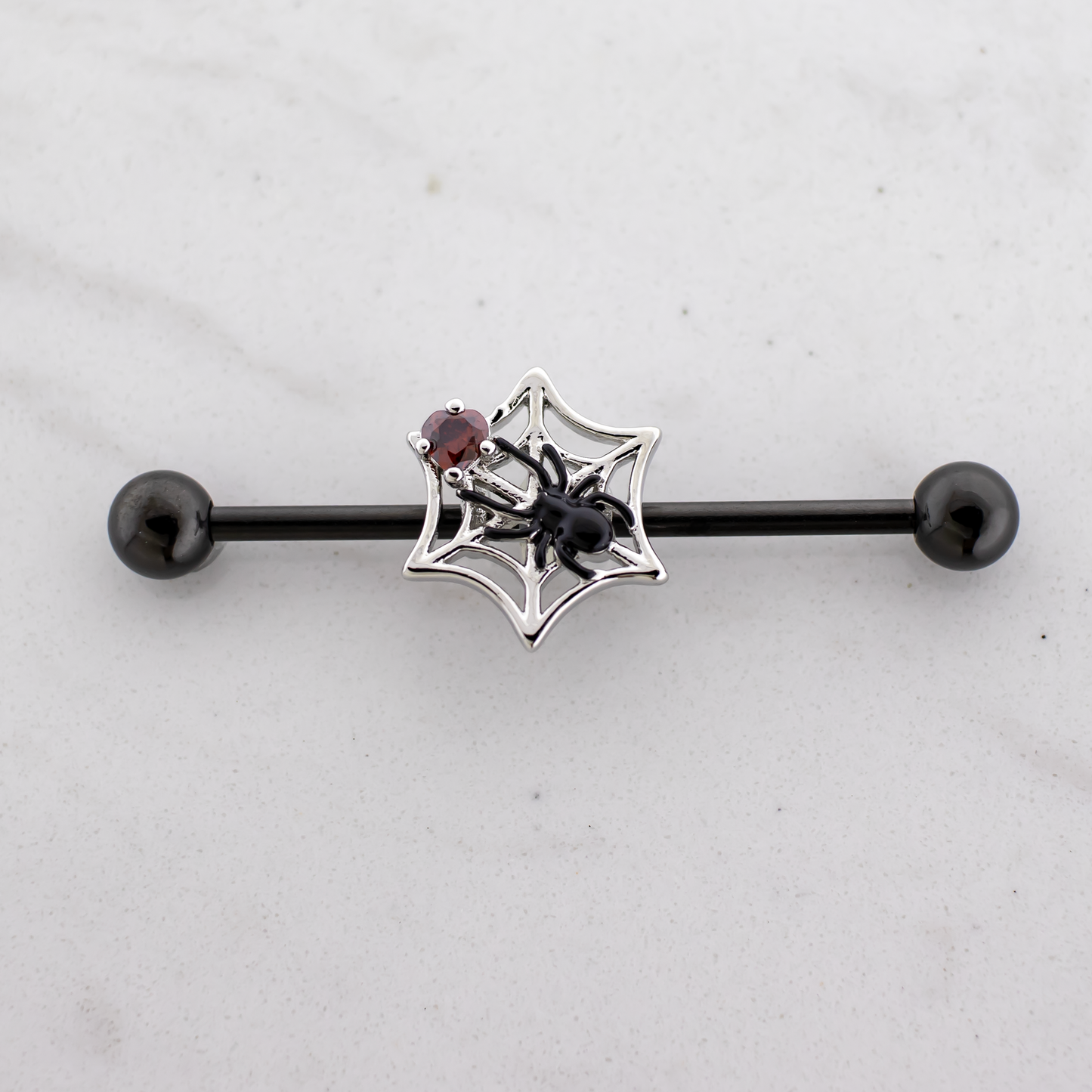 14G Industrial Barbell - Spider on Web - Pierced Addiction
