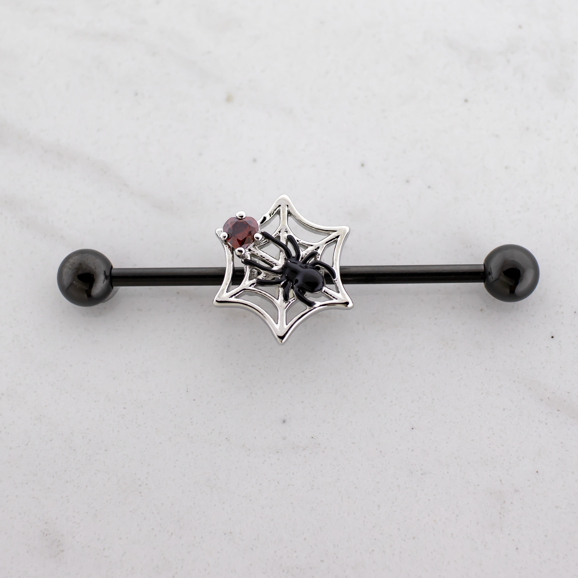 14G Industrial Barbell - Spider on Web - Pierced Addiction