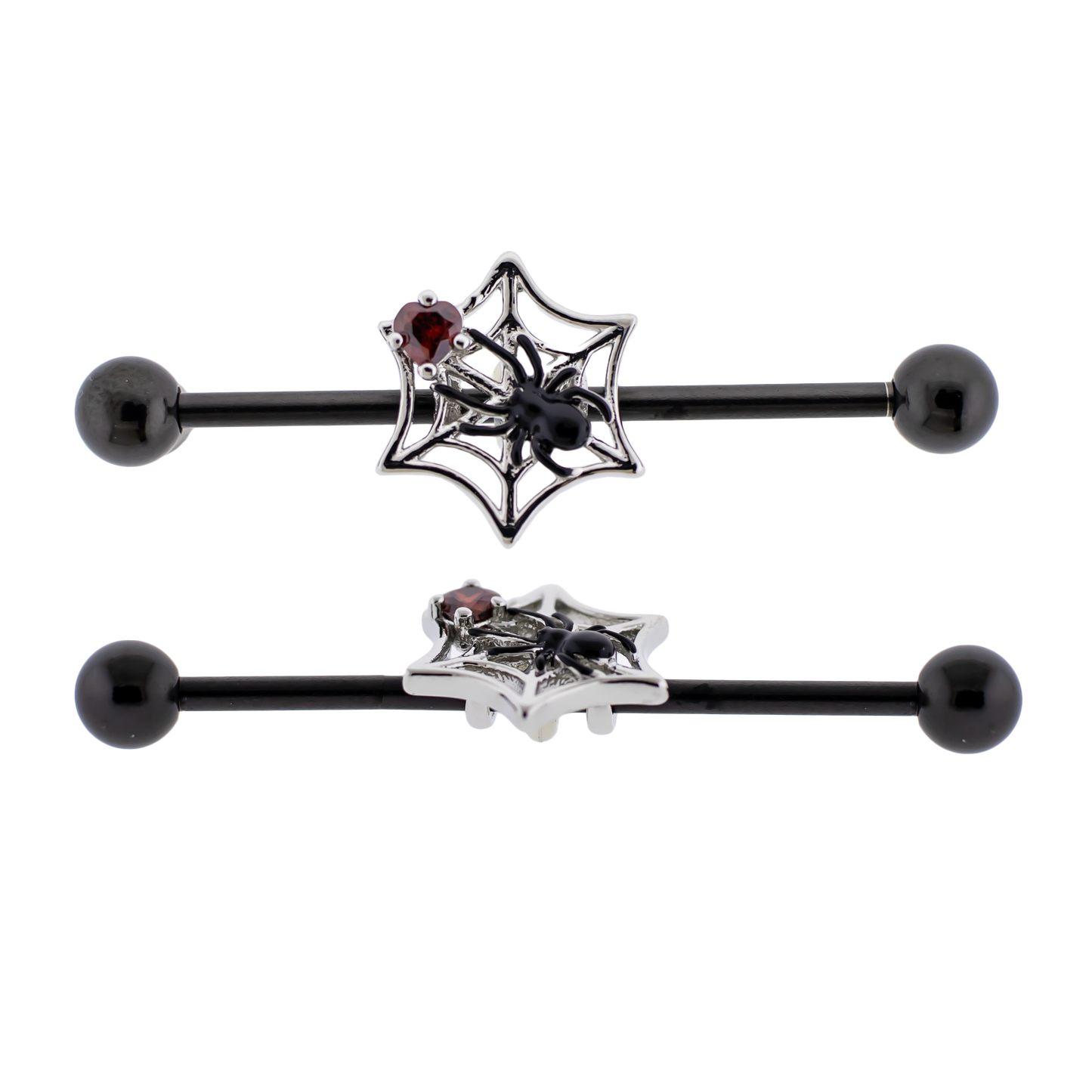 14G Industrial Barbell - Spider on Web - Pierced Addiction