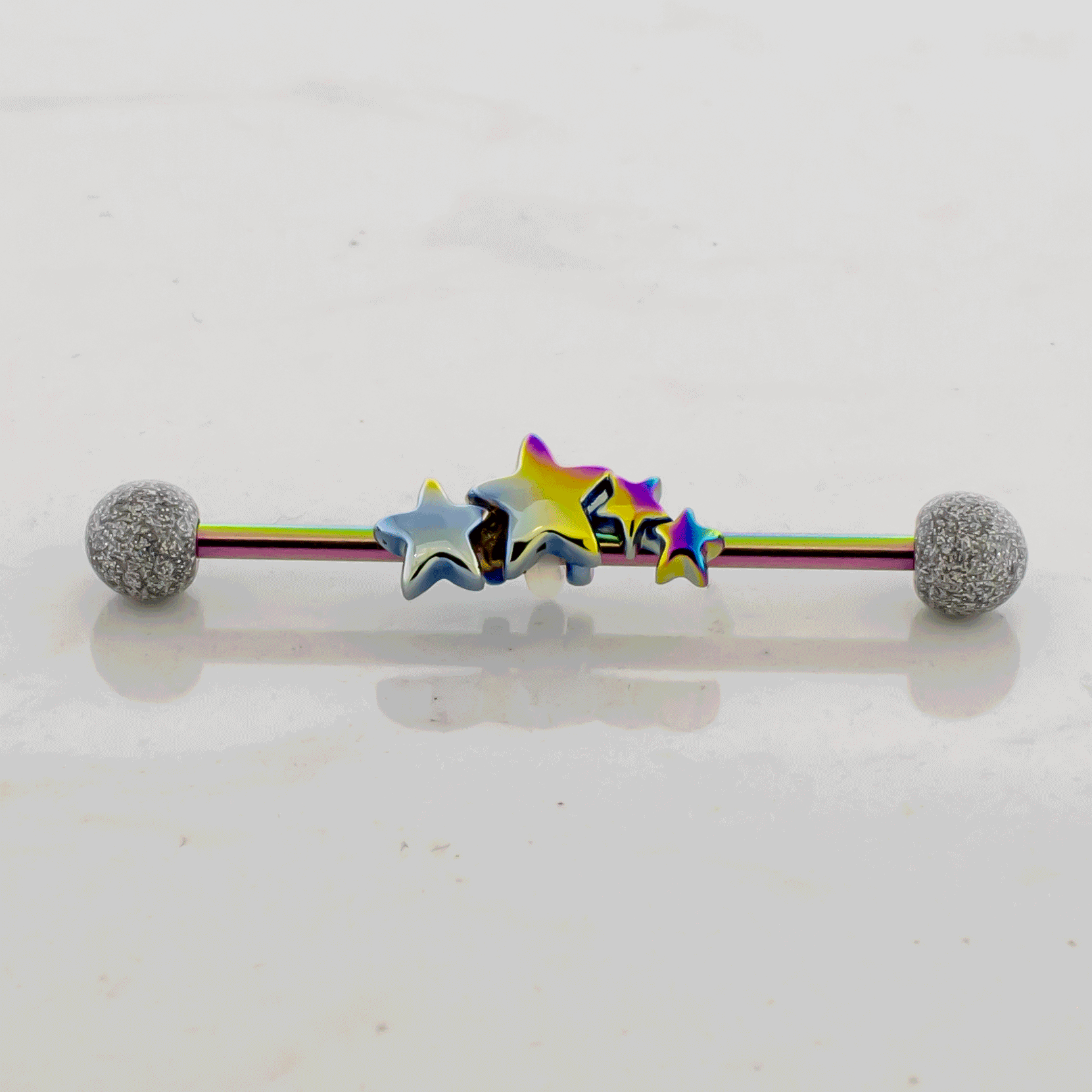 14G Industrial Barbell - Rainbow Star - Pierced Addiction