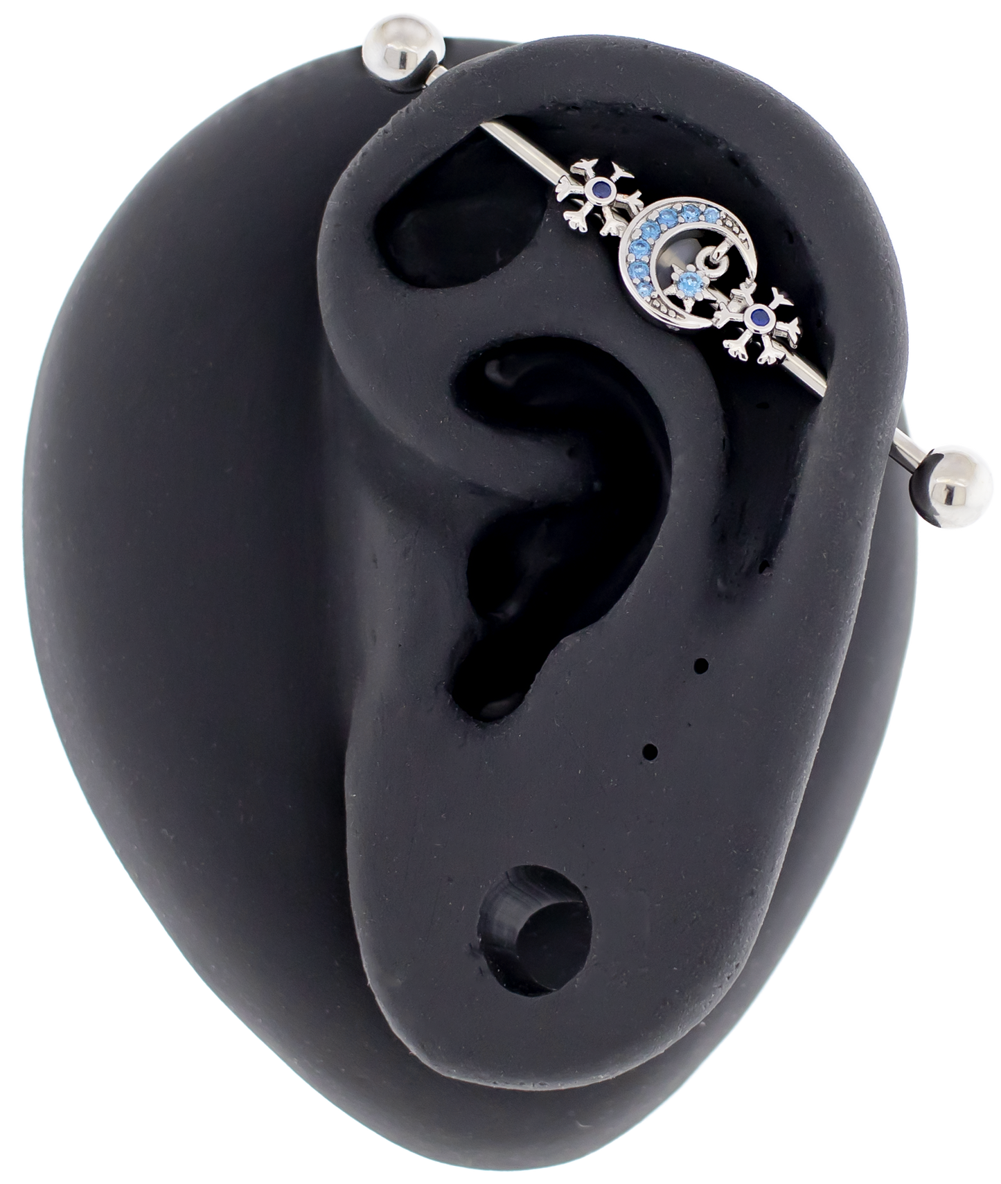 14G Moon With Snowflakes Industrial Barbell - Pierced Addiction