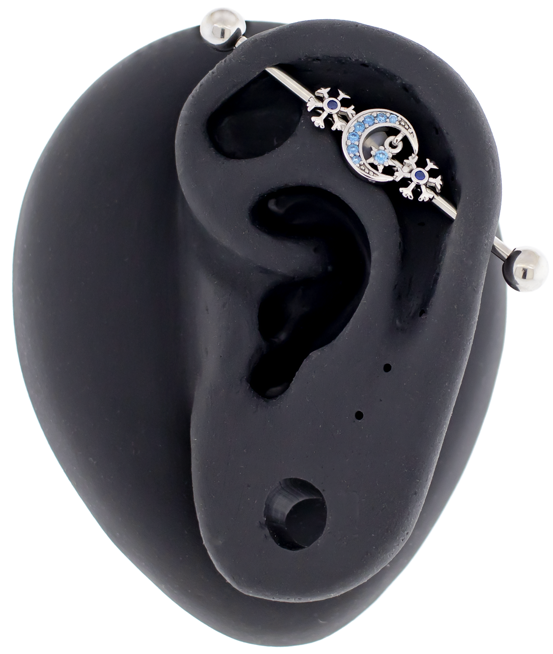 14G Moon With Snowflakes Industrial Barbell - Pierced Addiction