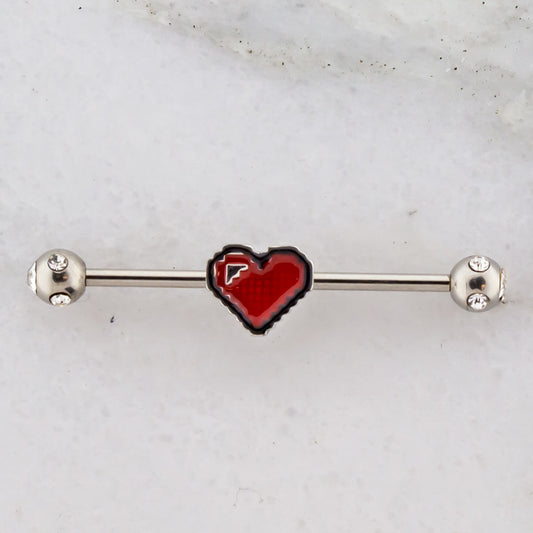 14G Pixelated Heart Industrial Barbell - Pierced Addiction