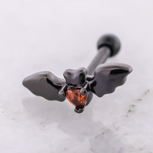 16G Black Bat With Heart Cartilage Barbell - Pierced Addiction