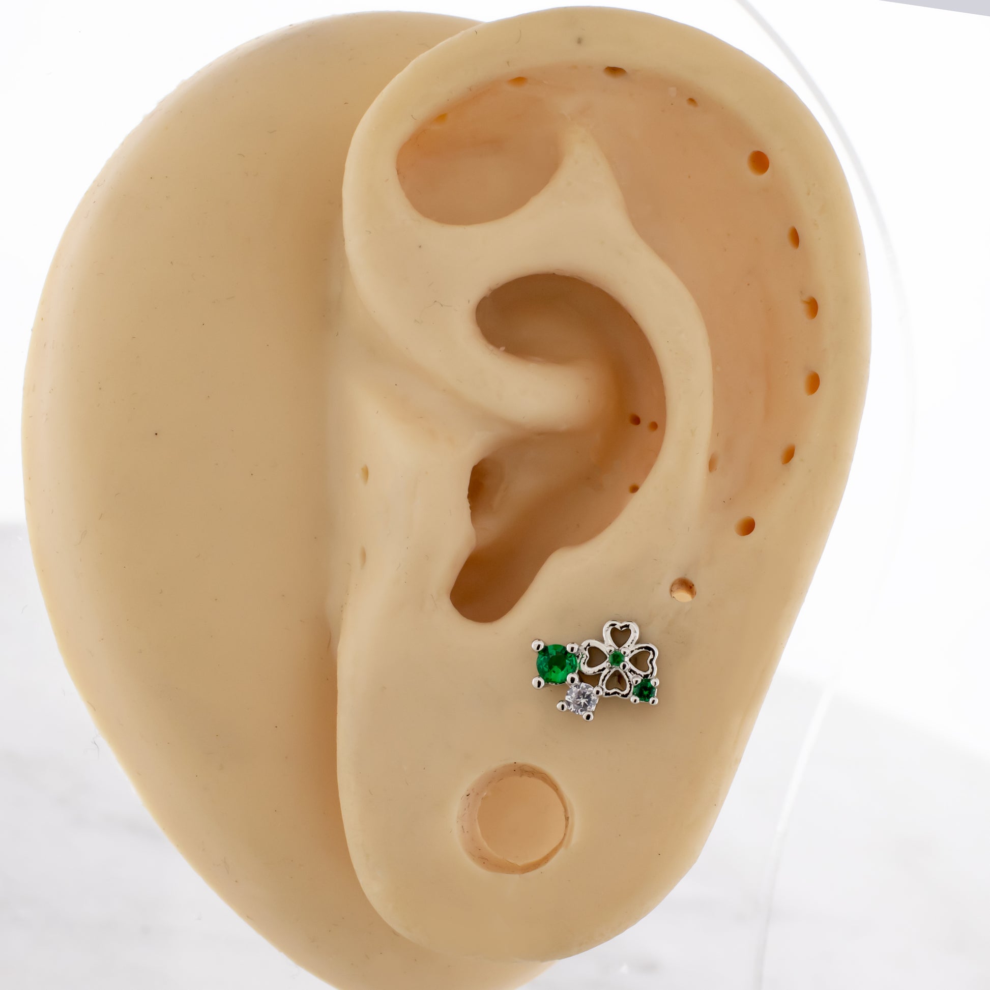 16G Cutout Clover With Gems Cartilage Barbell - Pierced Addiction