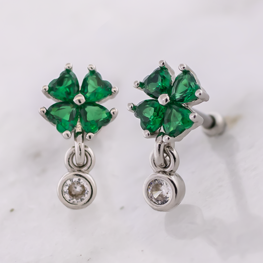 16G Green Gem Clover Cartilage Barbell - Pierced Addiction