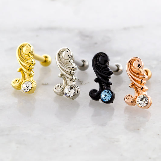 16G Filigree Swirl Cartilage Barbell - Pierced Addiction