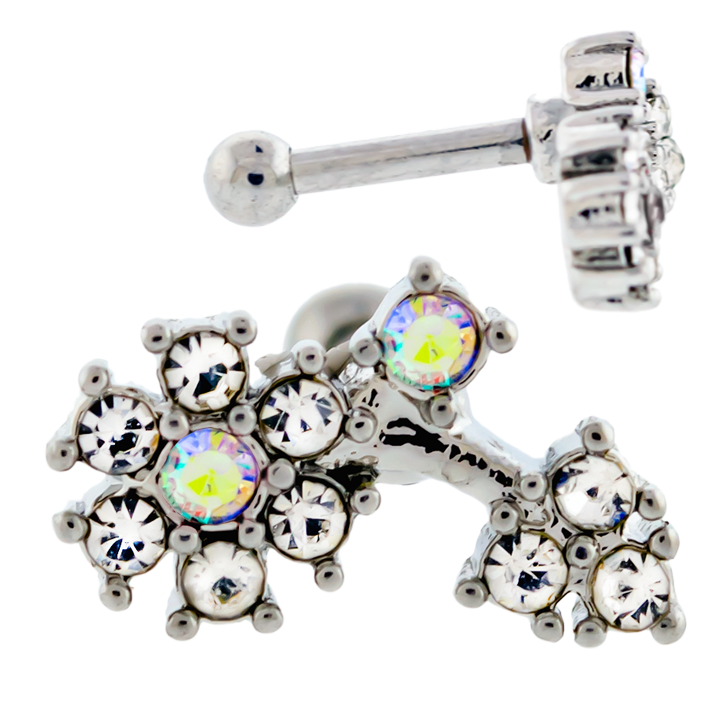16G Flower with Gems Ear Barbell - Pierced Addiction