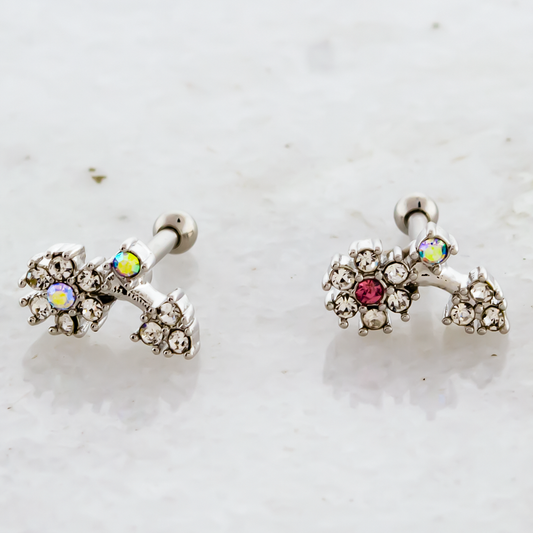 16G Flower with Gems Ear Barbell - Pierced Addiction