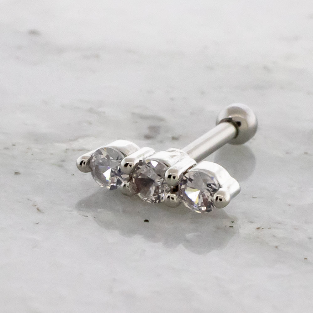 16G Triple Gem Cartilage Barbell - Pierced Addiction