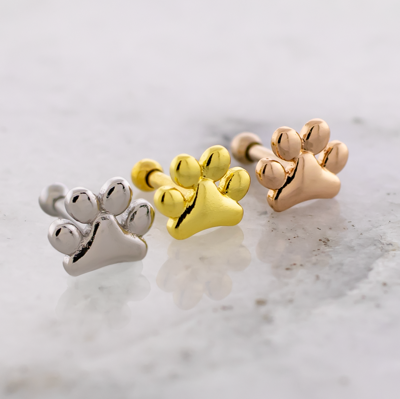 16G Dog Paw Print Cartilage Barbell - Pierced Addiction