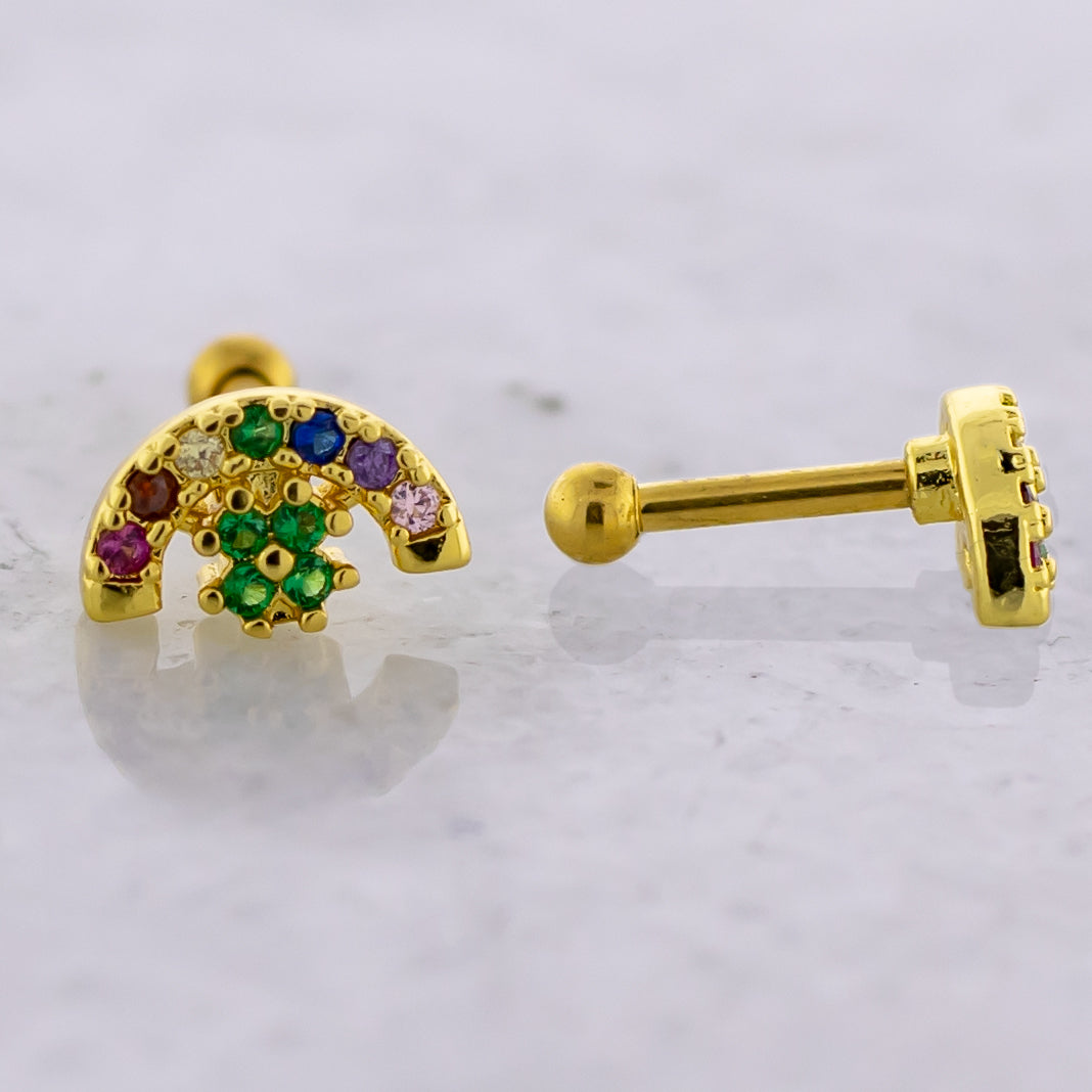 16G Rainbow and Clover Cartilage Barbell - Pierced Addiction