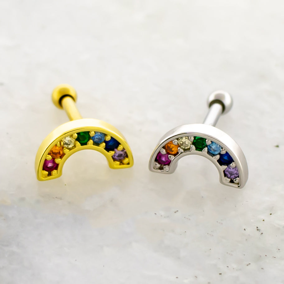 16G PVD Gem Rainbow Cartilage Barbell