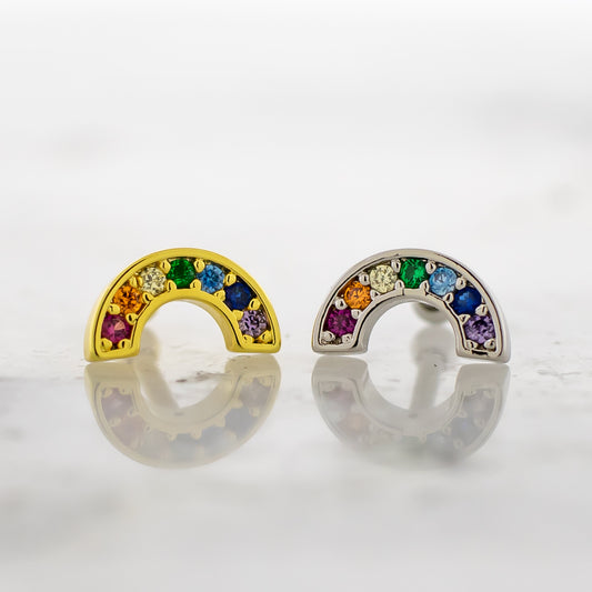 16G PVD Gem Rainbow Cartilage Barbell