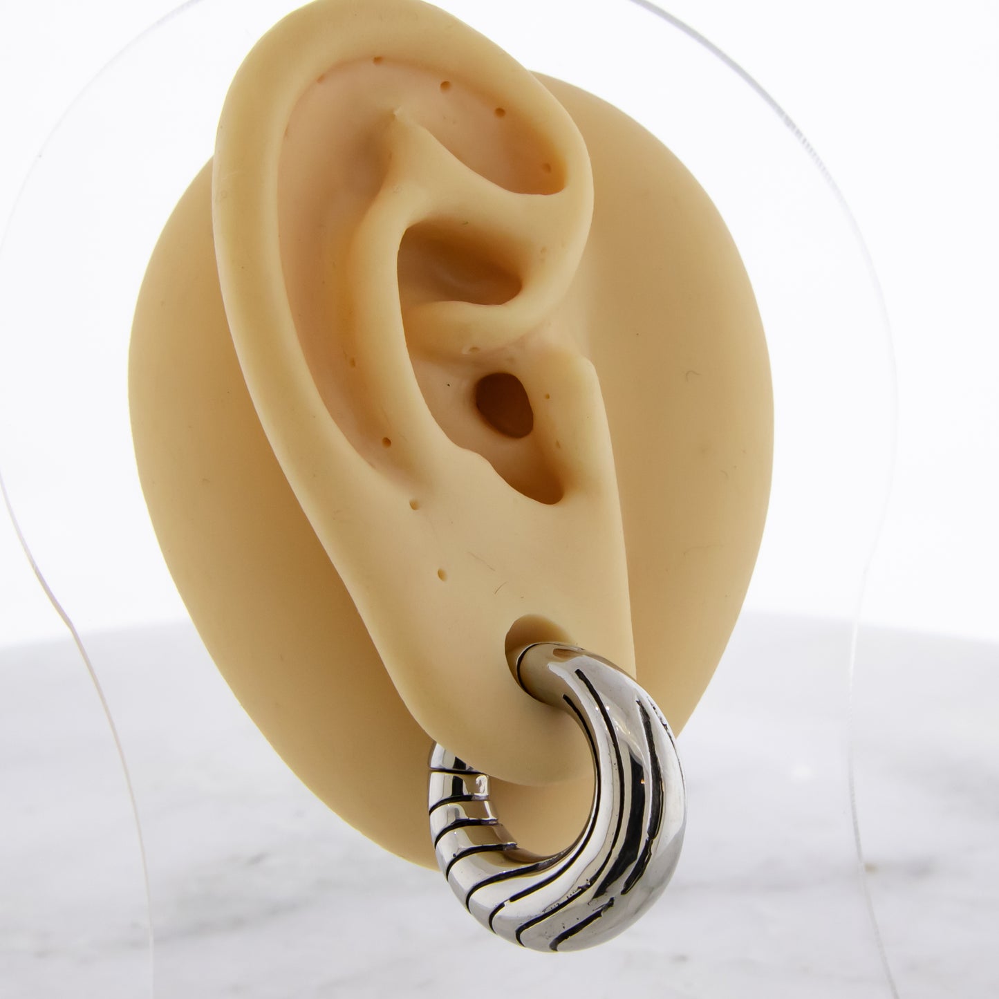 6G Steel Cast Brushed Wave Textured Ear Weight Clicker