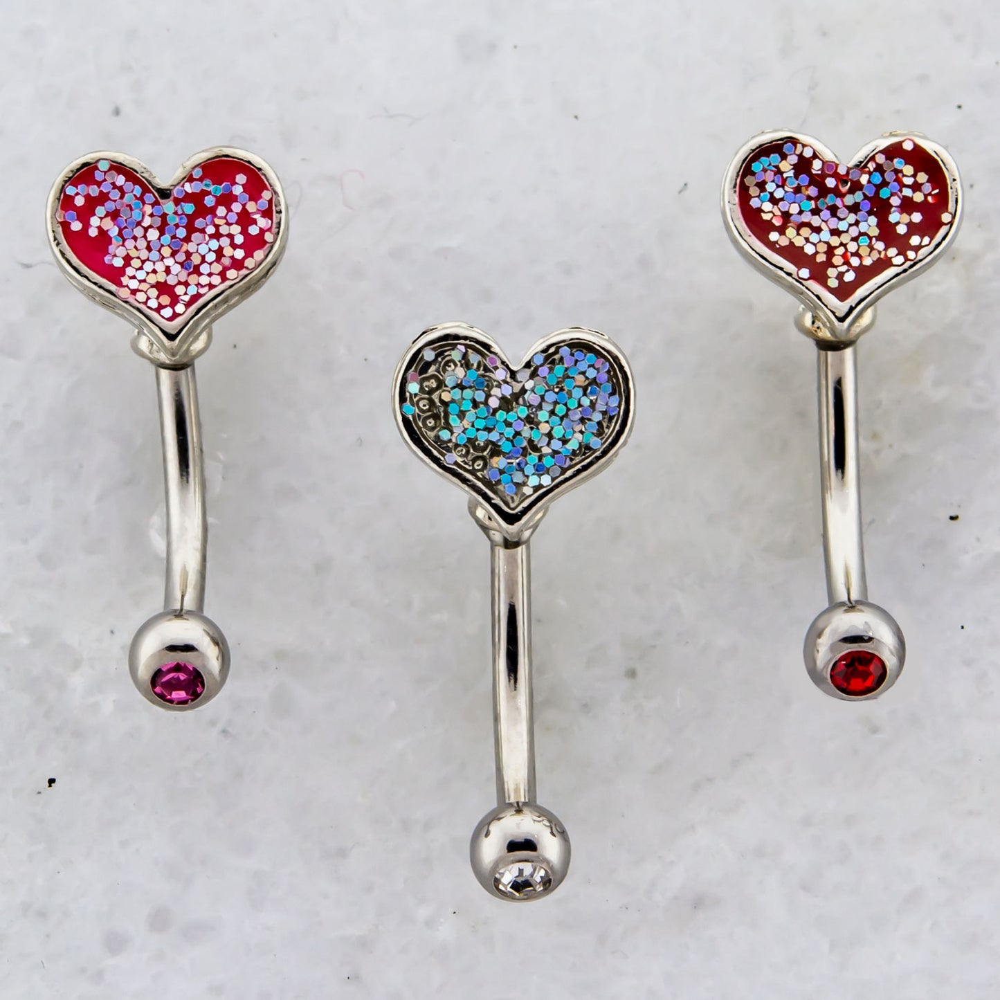 16G Glitter Heart Curved Barbell - Pierced Addiction