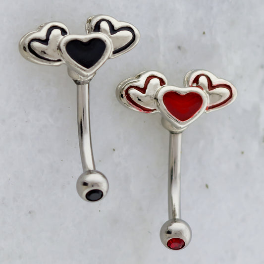 16G Triple Epoxy Heart Curved Barbell - Pierced Addiction