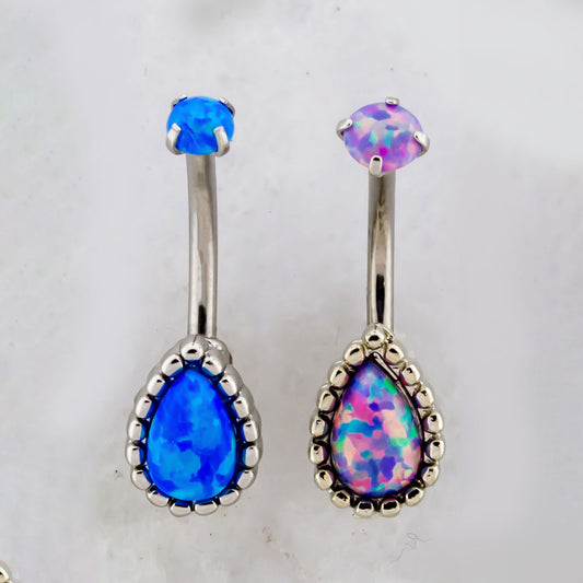 16G Teardrop Cut Opal Curved Barbell - Pierced Addiction