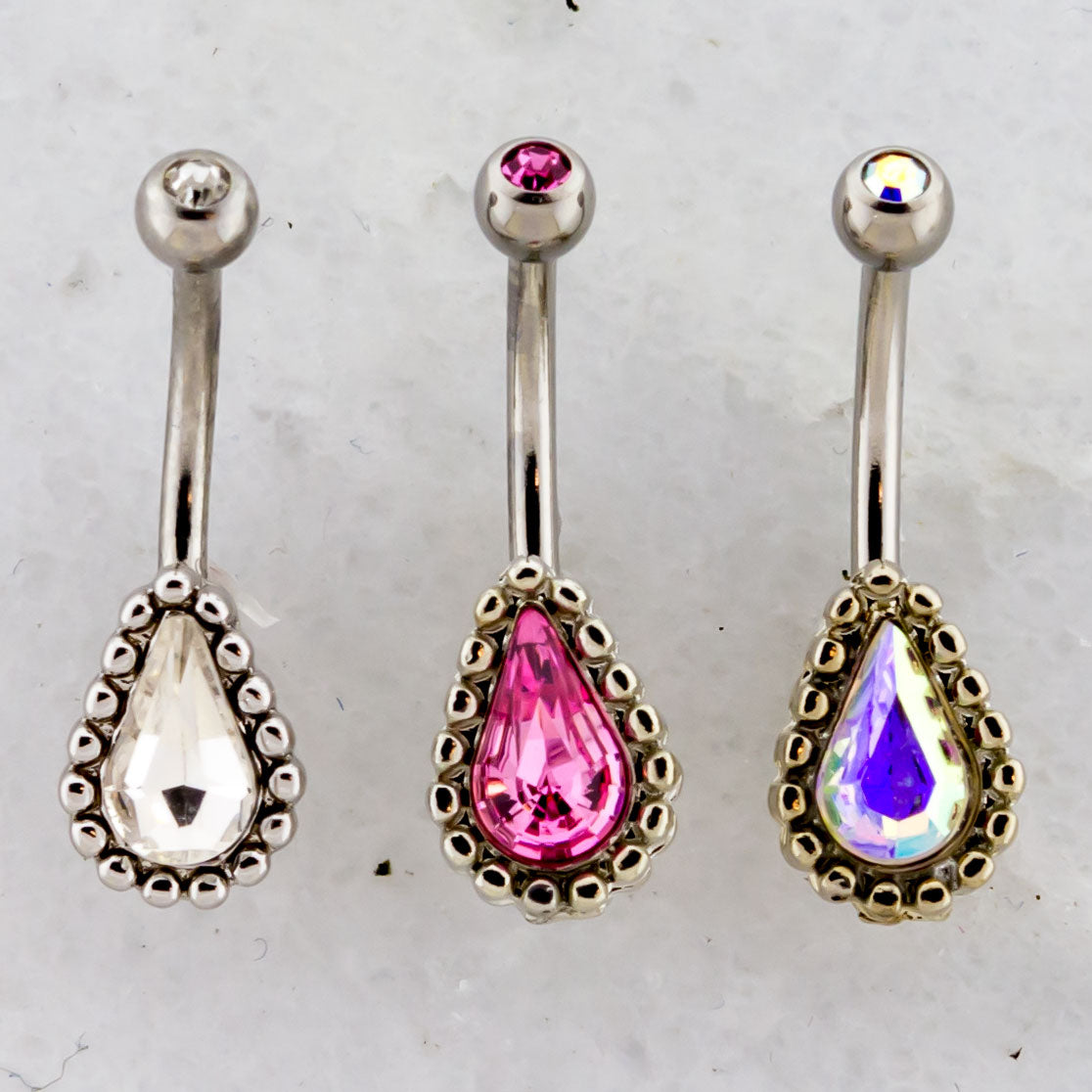 16G Teardrop Cut Gemstone Curved Barbell - Pierced Addiction