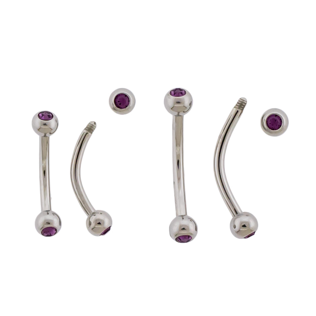 16G Steel Bezel Set Premium Crystal Curved Barbell - Pierced Addiction