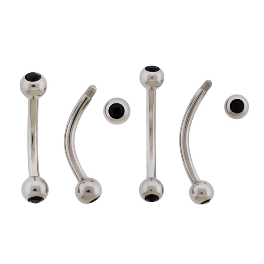 16G Steel Bezel Set Premium Crystal Curved Barbell - Pierced Addiction