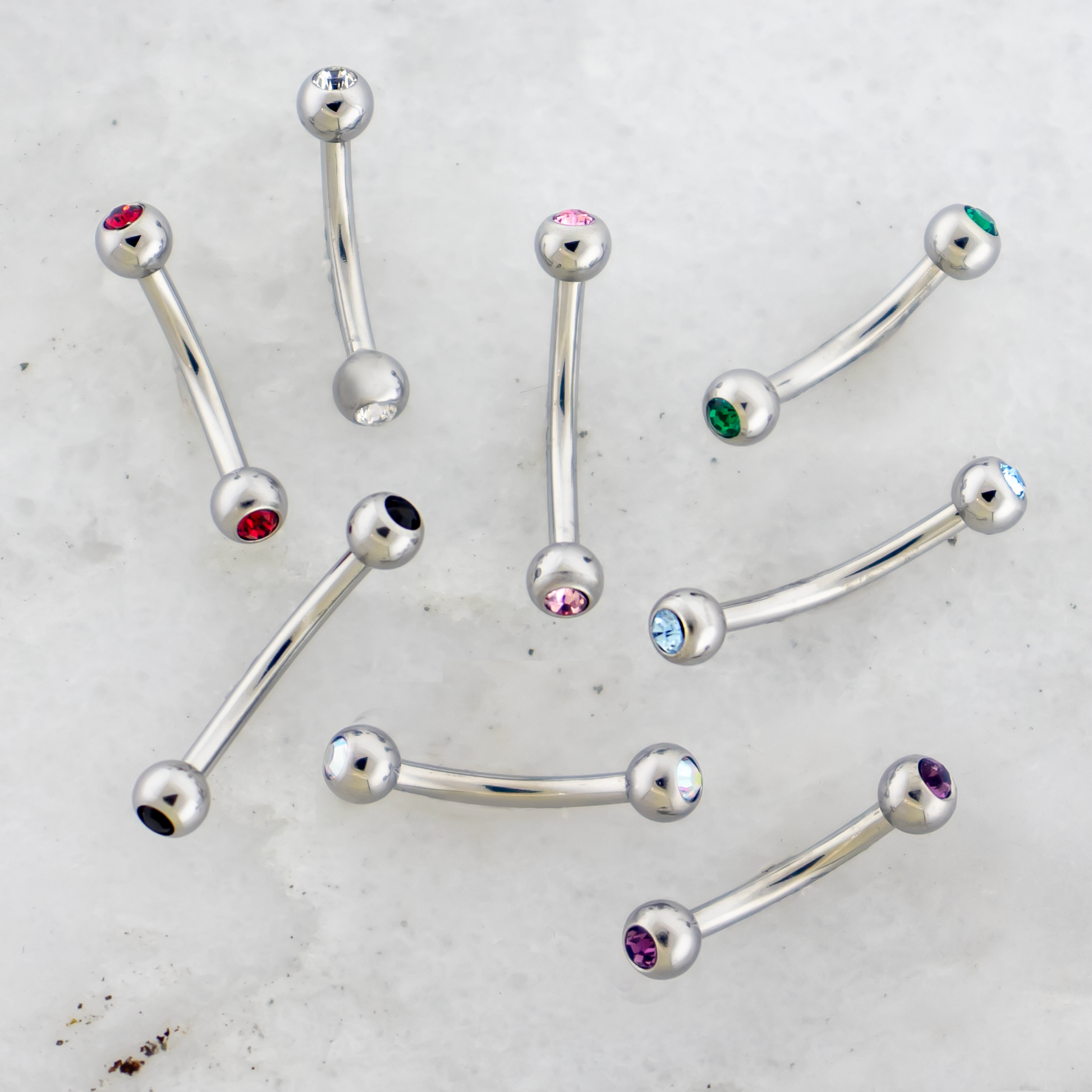 16G Steel Bezel Set Premium Crystal Curved Barbell