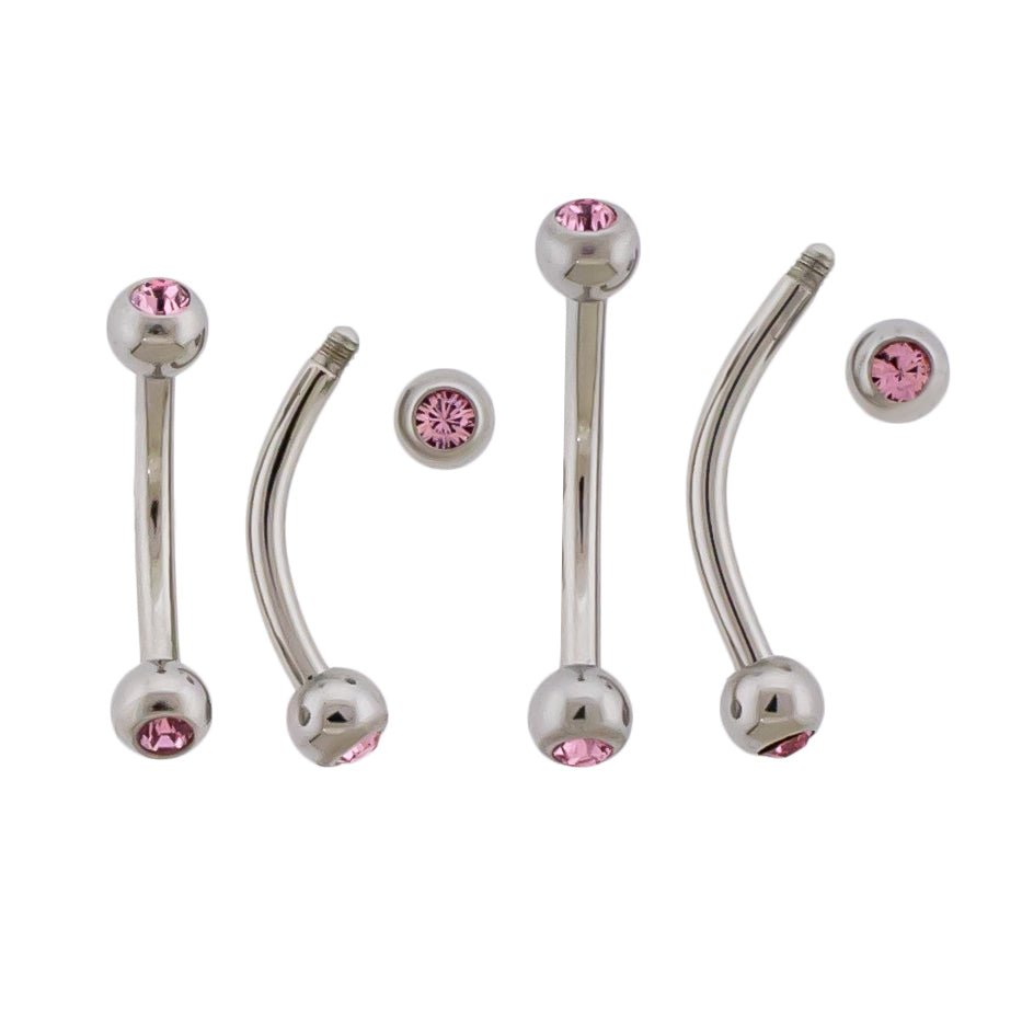 16G Steel Bezel Set Premium Crystal Curved Barbell - Pierced Addiction