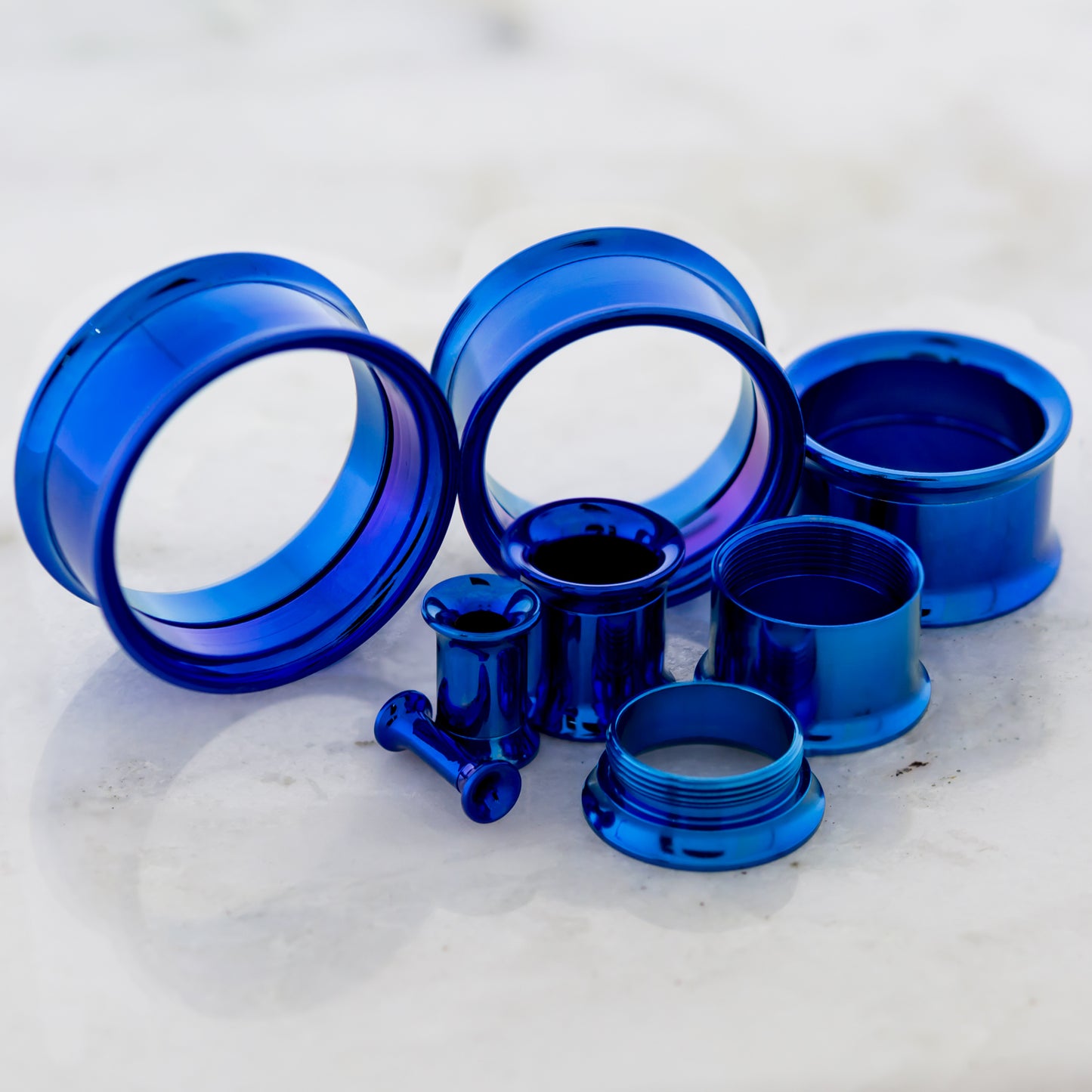 Dark Blue Steel Double Flare Tunnels - Internally Threaded - Pierced Addiction