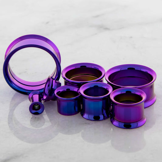 Dark Purple Steel Double Flare Tunnels - Internally Threaded - Pierced Addiction