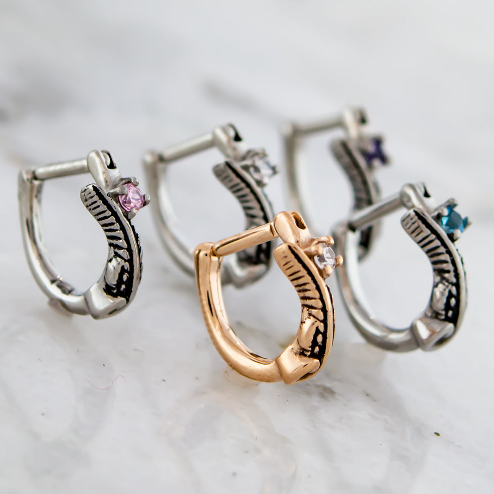 Ear Clicker - Feather and Gem 16G