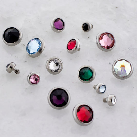 Steel Gem Disc - 14G Threaded Premium Crystals - Pierced Addiction