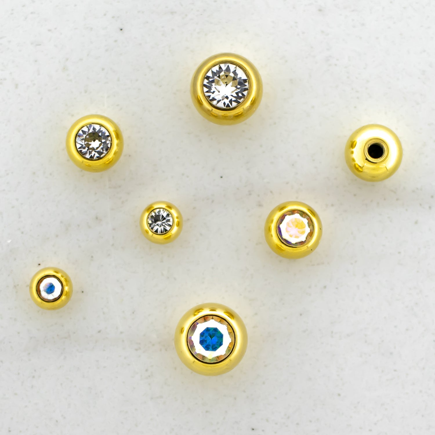 Steel Externally Threaded End - Gold PVD Coated Balls W/ Gems - Pierced Addiction