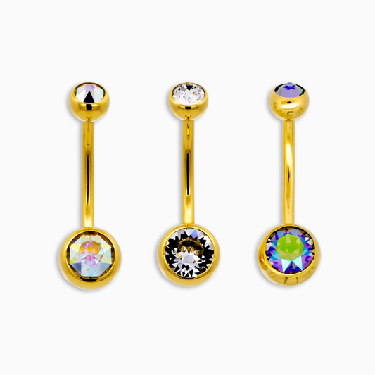 Steel Externally Threaded Navel Ring W/ Gold PVD