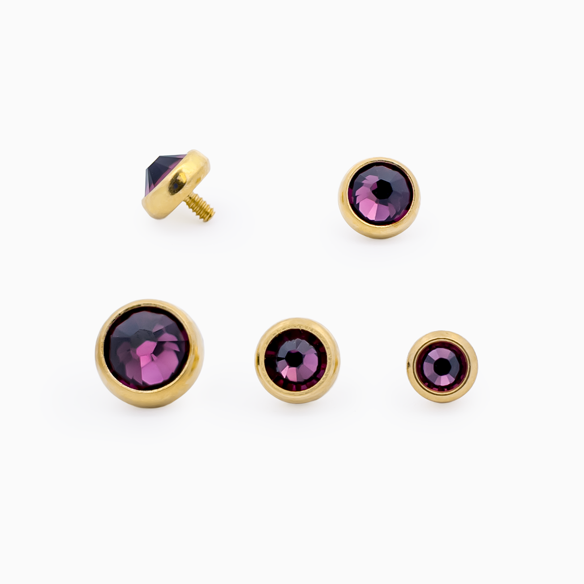Steel Internally Threaded Gold PVD Gem Disc 16G- Amethyst