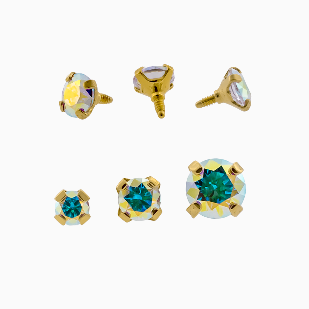 Steel Internally Threaded Gold PVD Prong Set End -16G