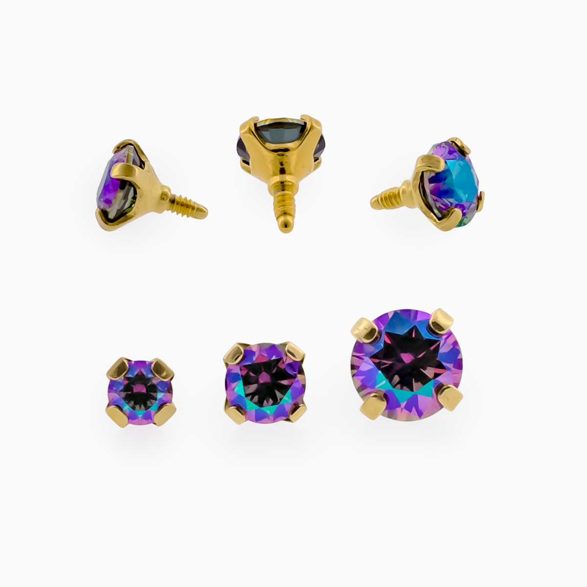 Steel Internally Threaded Gold PVD Prong Set End -16G