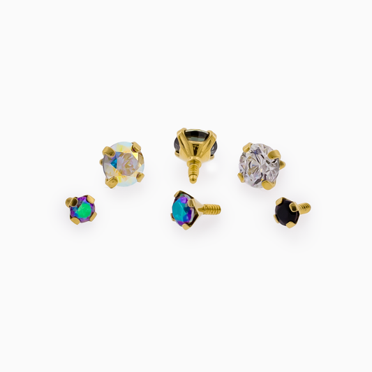 Steel Internally Threaded Gold PVD Prong Set End -16G