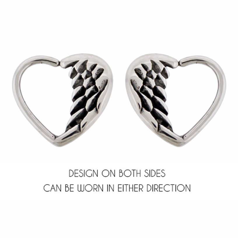 16G Steel Heart Angel Wing Seamless Ring