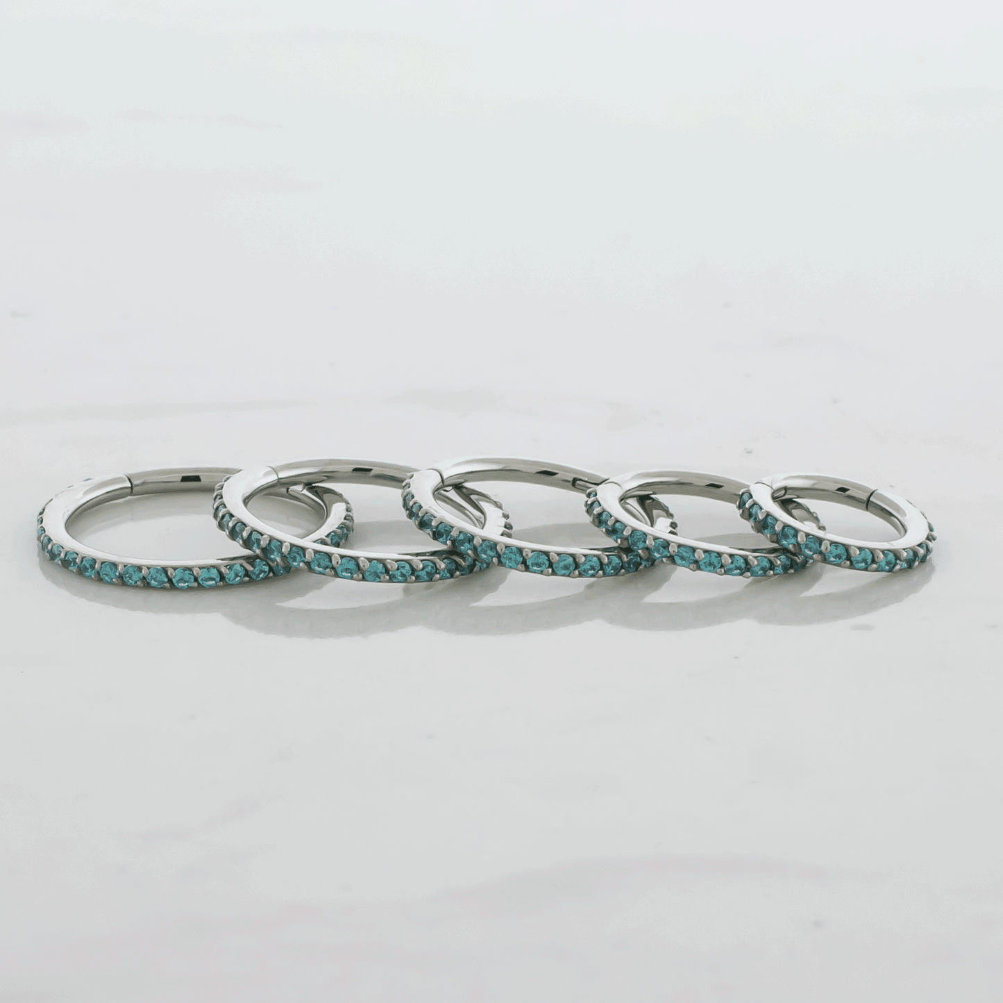 16G Steel Hinged Segment Rings With Colored Gems