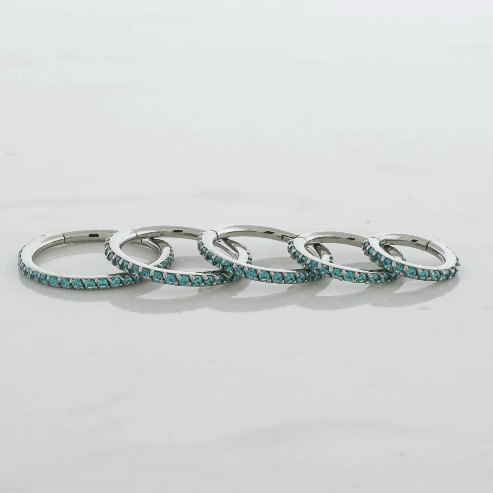 16G Steel Hinged Segment Rings With Colored Gems