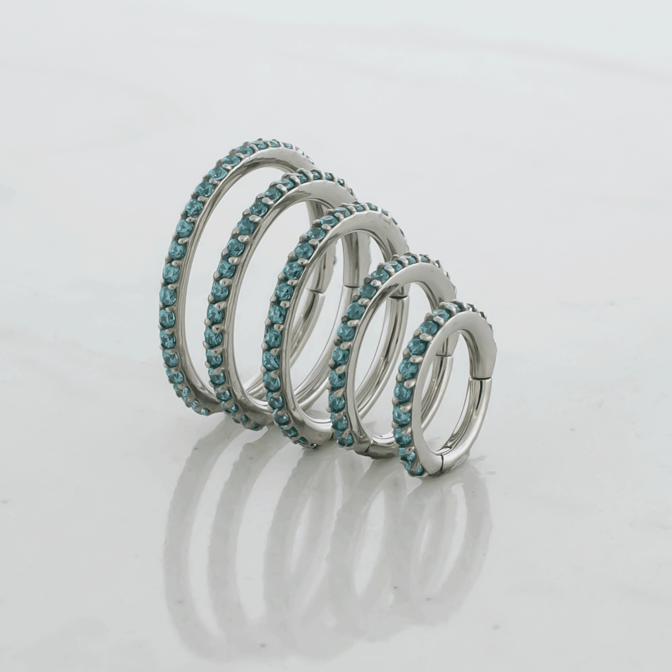 16G Steel Hinged Segment Rings With Colored Gems