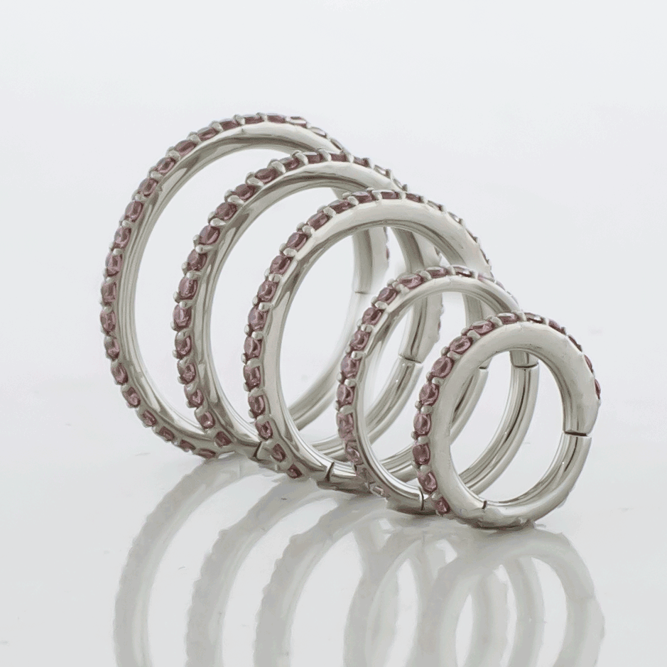 16G Steel Hinged Segment Rings With Colored Gems