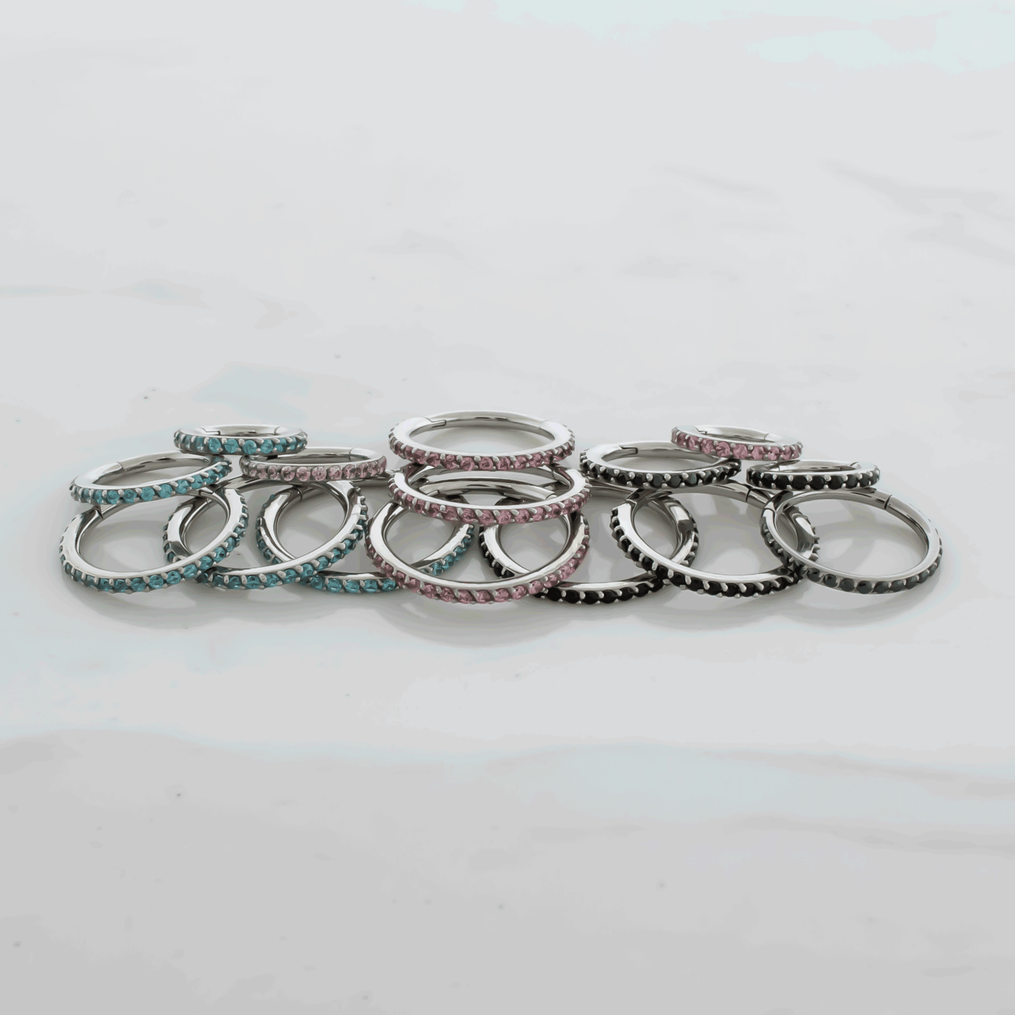 16G Steel Hinged Segment Rings With Colored Gems