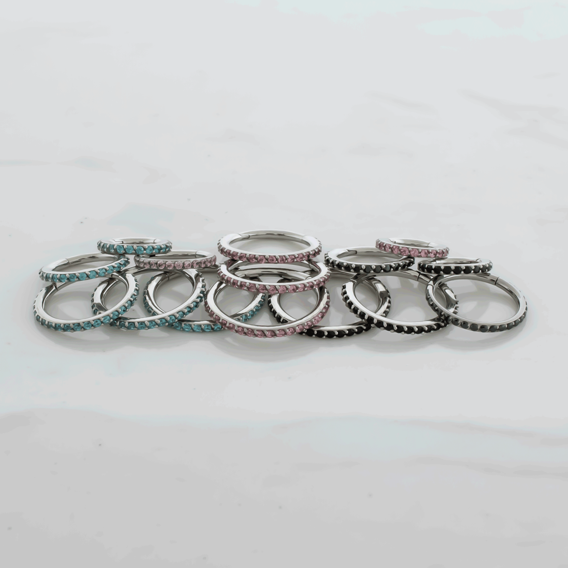 16G Steel Hinged Segment Rings With Colored Gems